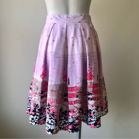 Retro Pin-Up Style A-Line Skirt in a Japanese Inspired Cherry Blossoms Print, S - Picture 9 of 10